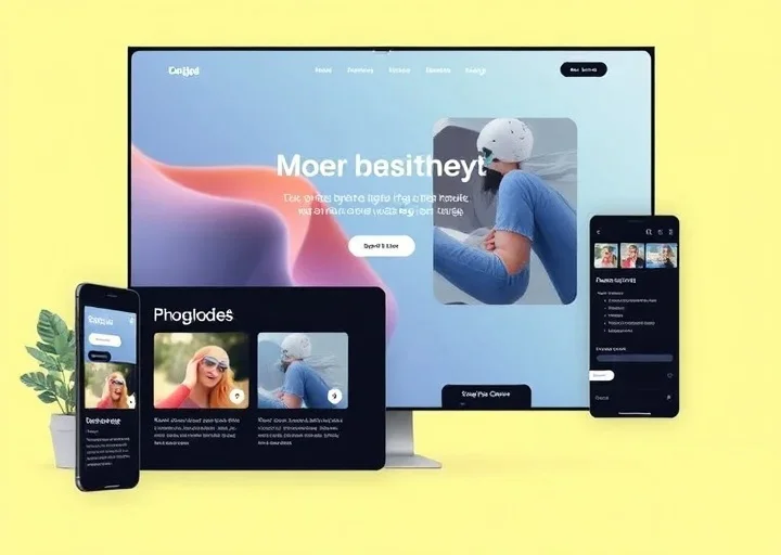 Responsive website UI mockup displayed across desktop, tablet, and mobile devices featuring modern web design and cross-device compatibility.