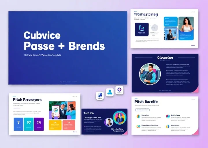 Professional corporate pitch deck featuring business showcase slides, company profile presentation, executive team layouts, and modern agency PowerPoint design.