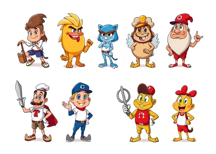 Creative cartoon mascot character design collection for branding, advertising and animation projects