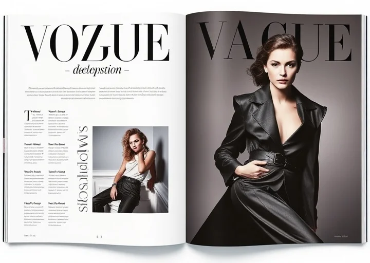 Luxury fashion magazine layout featuring high-end photography, elegant editorial typography, and premium fashion publication design.