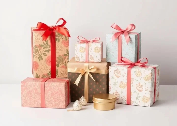 Elegant gift box packaging design featuring premium decorative boxes with ribbon wrapping for luxury retail products and special occasion gifts.