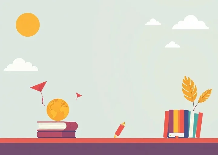 Creative education banner featuring books, globe, school supplies, and a clean illustrated background for learning and academic promotions.