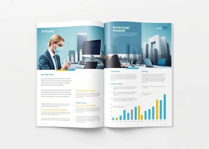 Business annual report design with executive insights, financial charts, analytics dashboard and corporate report layout