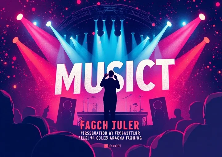 Creative music concert poster design with stage lighting, live performance theme, and vibrant promotional graphics.