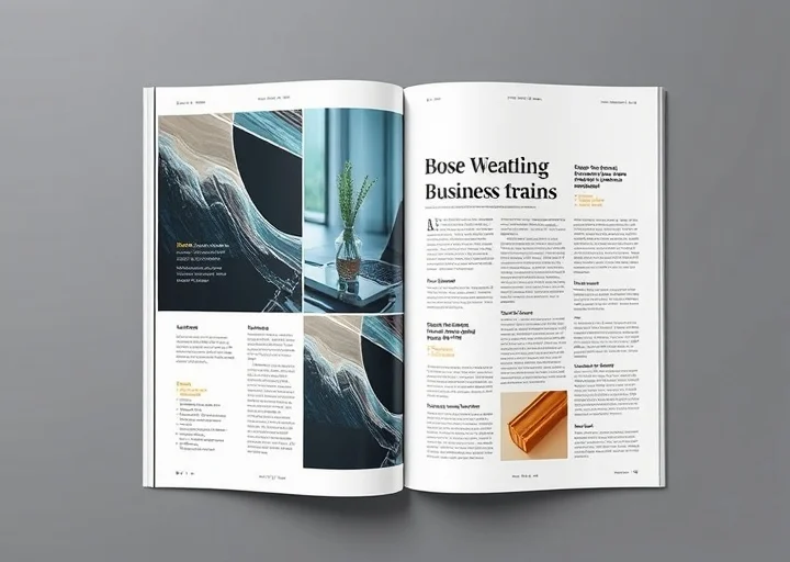 Professional business magazine layout with corporate editorial content, clean typography, and modern publication design.