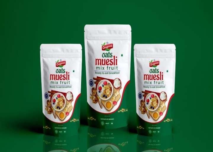 Premium food product social media graphic showcasing healthy breakfast packaging, clean branding, and ecommerce promotional design.