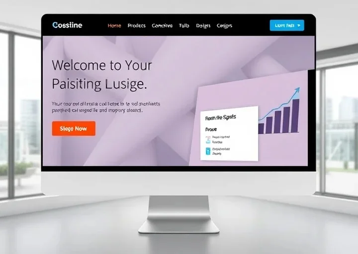 Professional corporate landing page featuring business presentation, performance charts, modern interface, and responsive website UI design.