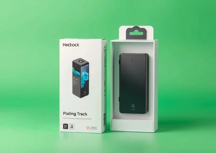 Modern electronic product packaging featuring premium gadget box design with clean branding and professional retail packaging presentation.
