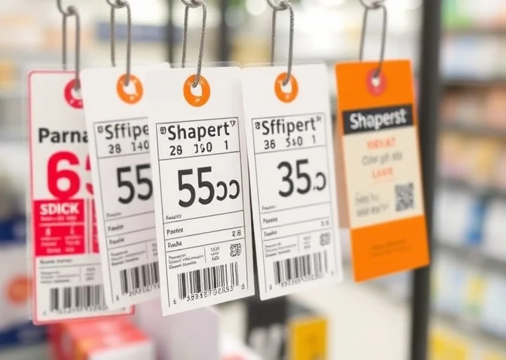 Retail clothing price tags featuring apparel pricing labels, barcode product tags, and hanging merchandise labels for fashion stores.