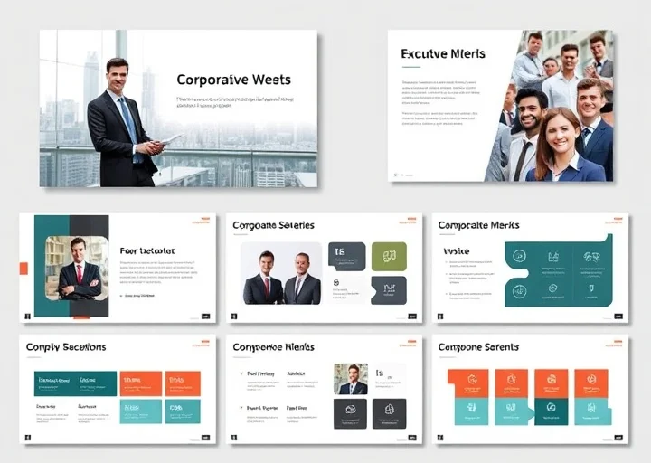 Professional corporate company profile presentation featuring executive team introduction, business workflow slides, and modern corporate PowerPoint template.