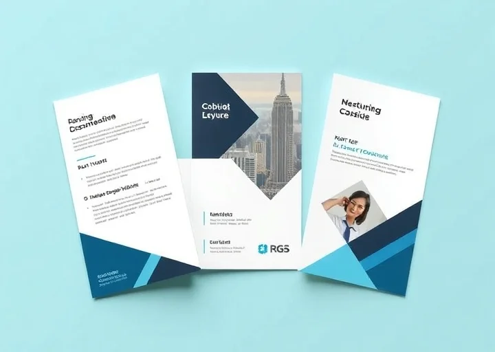 Professional corporate tri-fold flyer design with clean business layout, branding, and marketing presentation.
