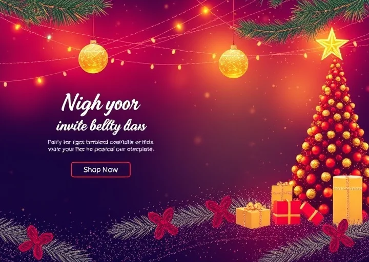 Christmas promotional email template featuring festive decorations, holiday gifts, seasonal marketing message, and ecommerce email campaign design.