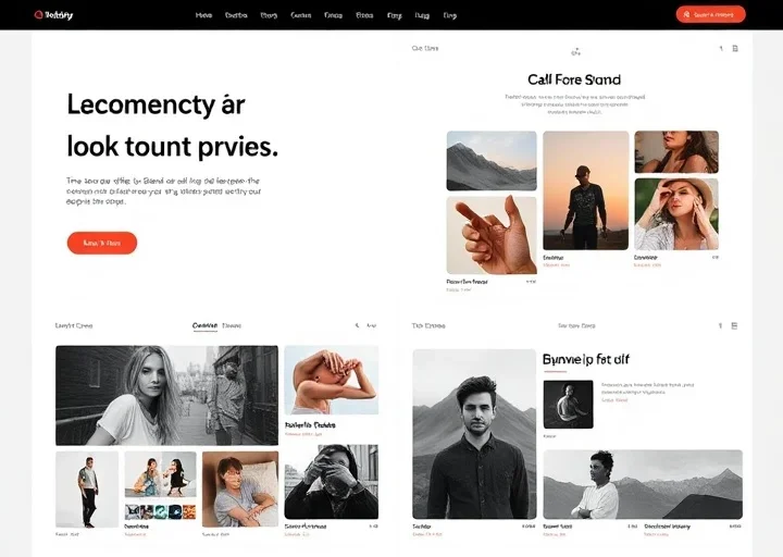 Minimal portfolio website UI featuring creative galleries, modern photography layout, responsive design, and personal branding interface.