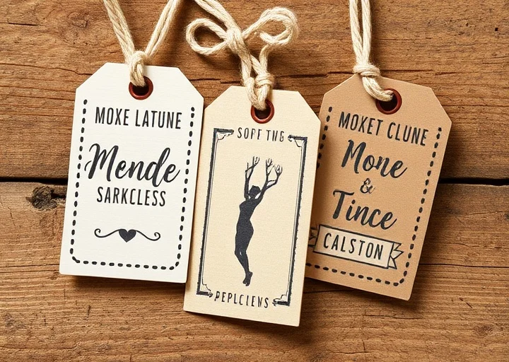 Rustic kraft paper gift tags featuring handmade wedding labels, custom hanging tags, and elegant vintage packaging accessories.