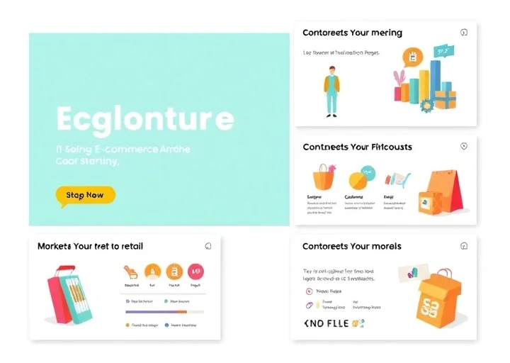 E-commerce business presentation featuring retail strategy slides, shopping logistics, online store growth plans, and modern startup pitch deck design.