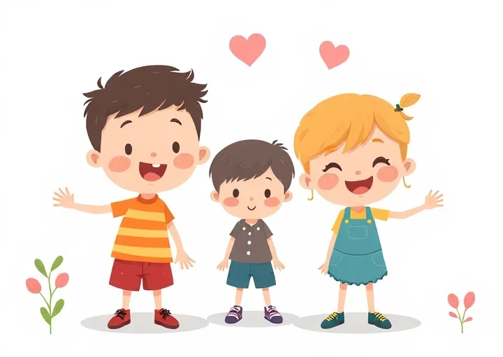 Cute family character design illustration with happy children in modern cartoon style