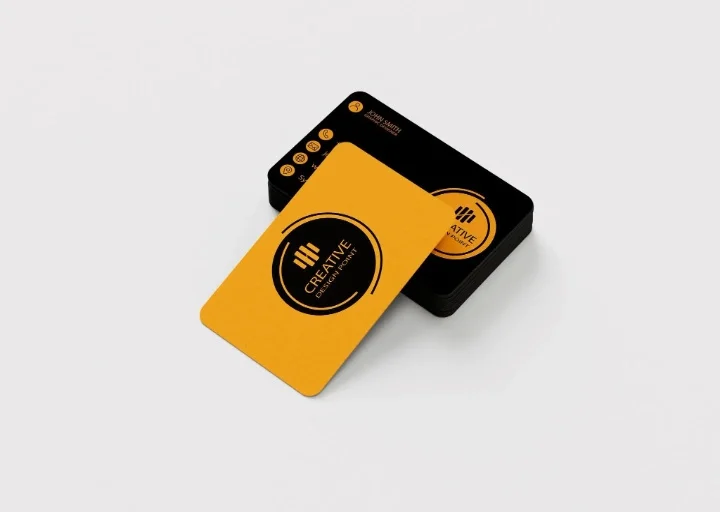 Creative yellow and black business card design showcasing bold branding, premium typography, and professional business identity.