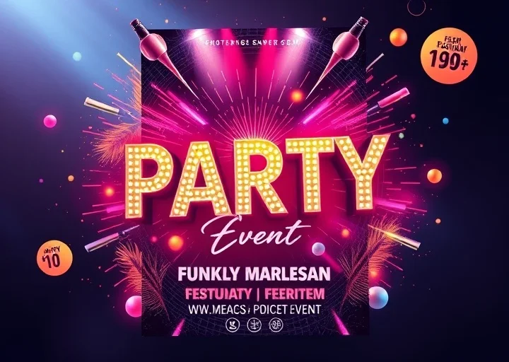 Vibrant party event flyer design featuring colorful promotional graphics, bold typography, and entertainment branding.