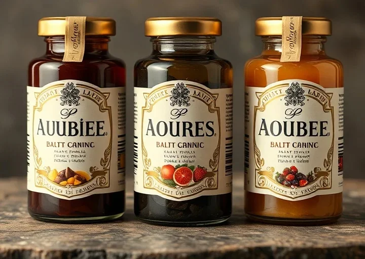 Luxury fruit jam label design featuring premium glass jars with elegant food branding and gourmet preserve packaging.