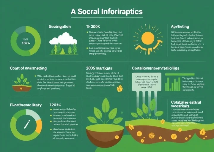 Environmental sustainability infographic featuring plant growth stages, eco-friendly agriculture, renewable resources, and green data visualization design.