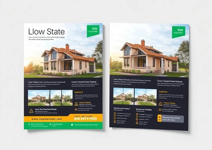 Modern real estate flyer design promoting residential property with professional marketing layout and branding.