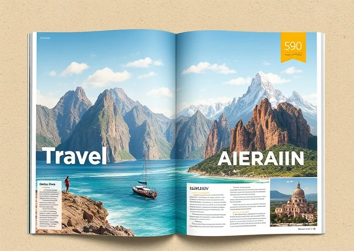 Luxury travel magazine layout showcasing breathtaking destination photography, modern editorial design, and premium travel publication.