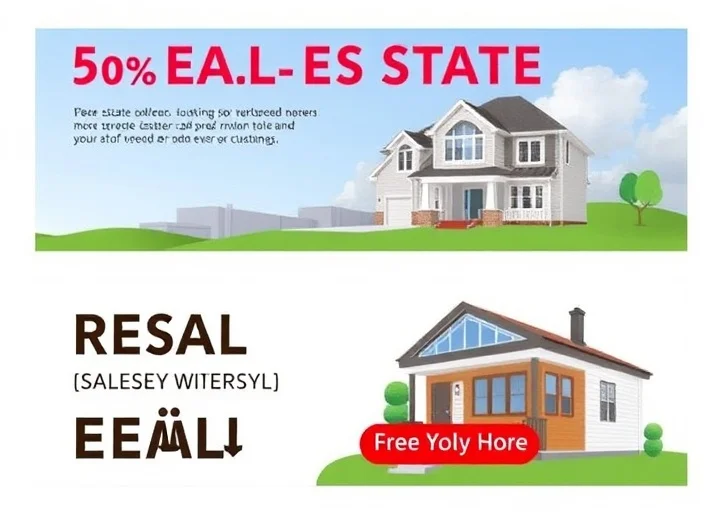 Real estate advertising banner featuring modern residential homes, property promotion, special offer, and professional real estate marketing design.