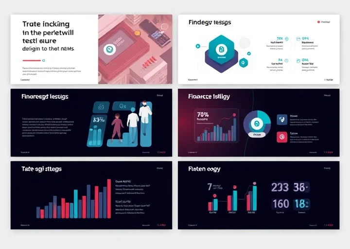 Dark finance pitch deck featuring business infographics, financial analytics, performance dashboards, and professional corporate presentation slides.