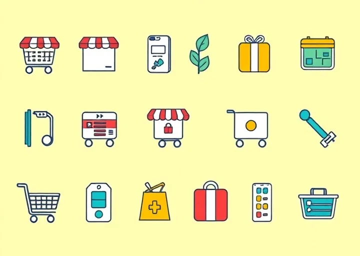 E-commerce icon design collection with shopping cart, delivery, payment and retail business icons