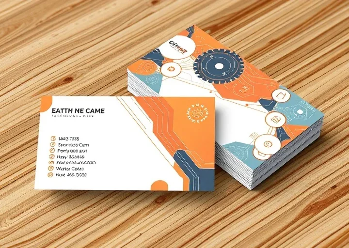 Modern technology business card design featuring creative geometric elements, professional branding, and premium print layout.