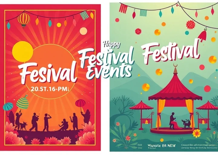Colorful festival event poster design showcasing cultural celebration, decorative illustrations, and promotional event graphics.