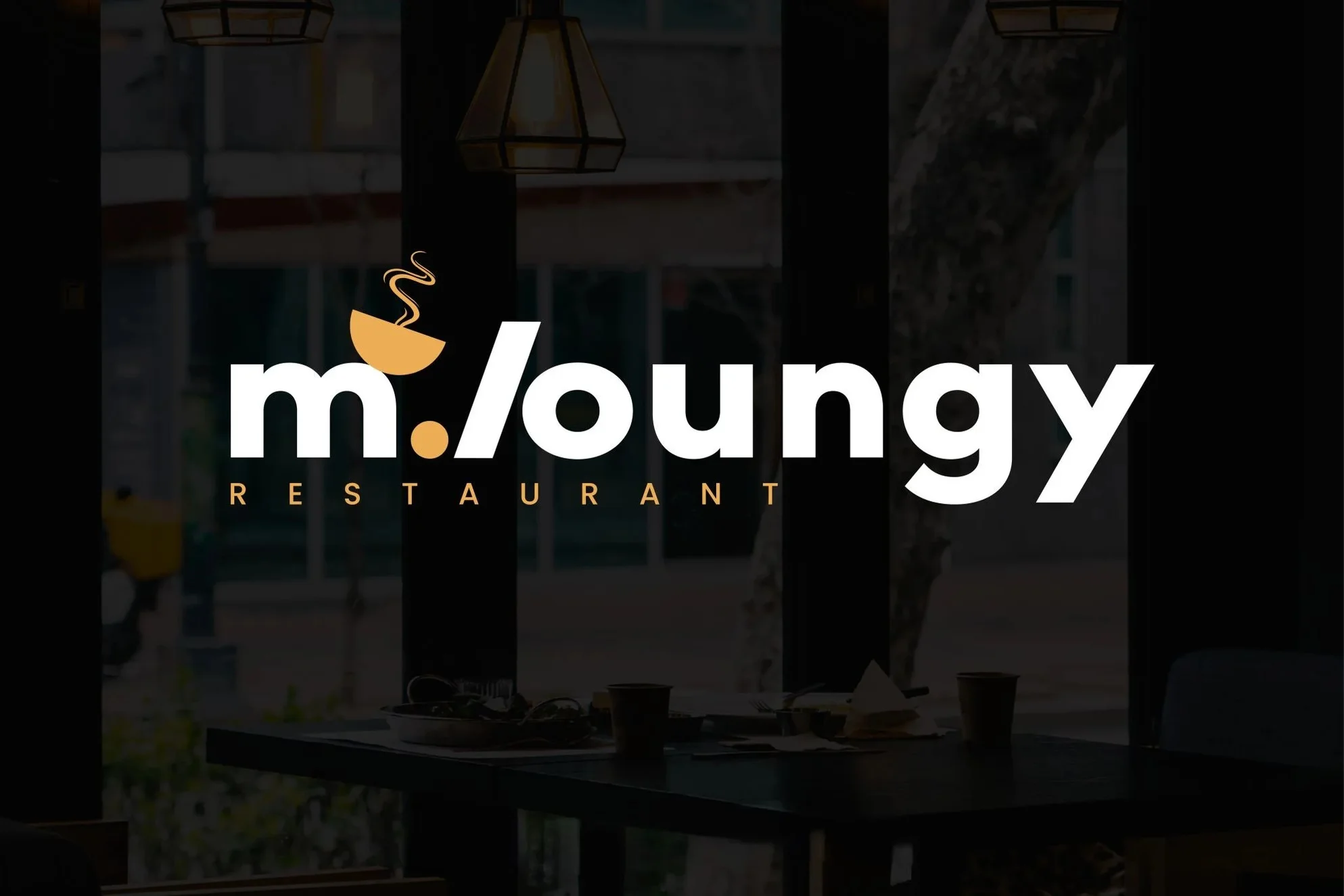 Restaurant logo design created for M. Loungy featuring a modern brand identity with custom typography and creative food business branding.