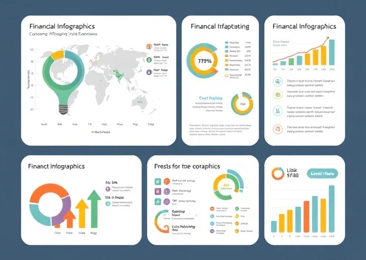 Corporate financial infographic featuring business reporting dashboards, performance metrics, world map analytics, and executive data visualization charts.