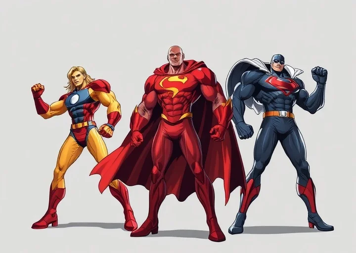 Superhero character design illustration featuring powerful comic style fantasy heroes