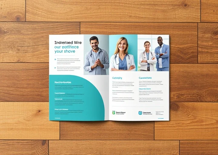 Professional healthcare brochure design featuring medical services, clean typography, and modern corporate layout.