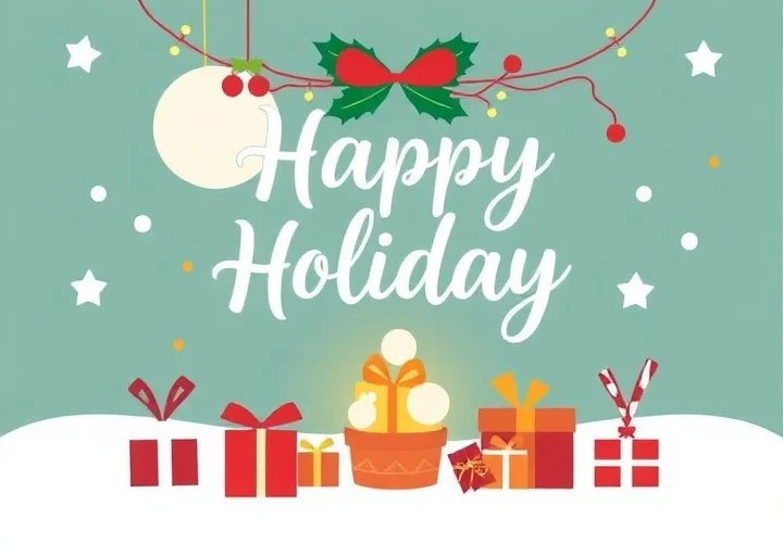 Festive holiday email template featuring gift boxes, seasonal decorations, cheerful greeting, and responsive Christmas newsletter design.