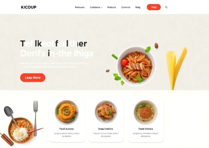 Modern restaurant website UI featuring food photography, menu highlights, online ordering sections, and responsive restaurant web design.
