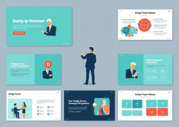 Modern startup investor pitch deck featuring clean business presentation slides, turquoise corporate design, charts, and professional company strategy layouts.