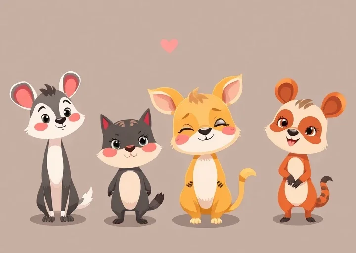 Cute cartoon animal character design with adorable mascot illustrations for children's brands