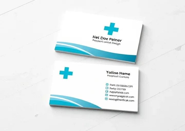 Medical business card design with healthcare branding, clinic contact information, and clean professional layout.