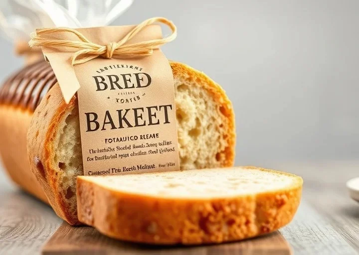 Artisan bread packaging label featuring rustic bakery branding, premium loaf packaging, and handcrafted food label design.