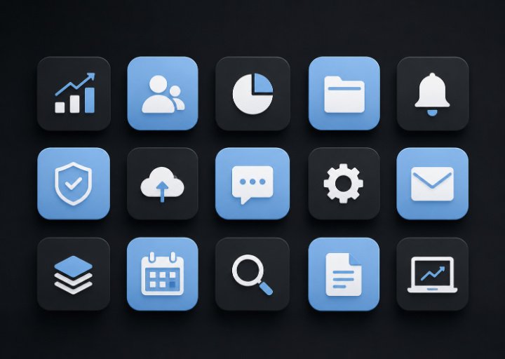 Professional app icon design collection featuring business, security, cloud and productivity icons