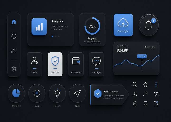 Modern dashboard icon design set for web applications, mobile apps and user interface design