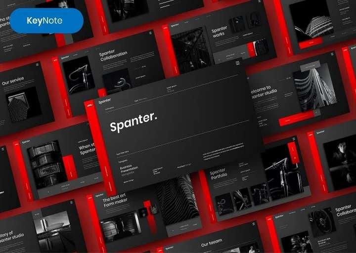 Luxury dark PowerPoint template featuring black and red creative presentation slides, premium technology branding, and modern startup keynote design.